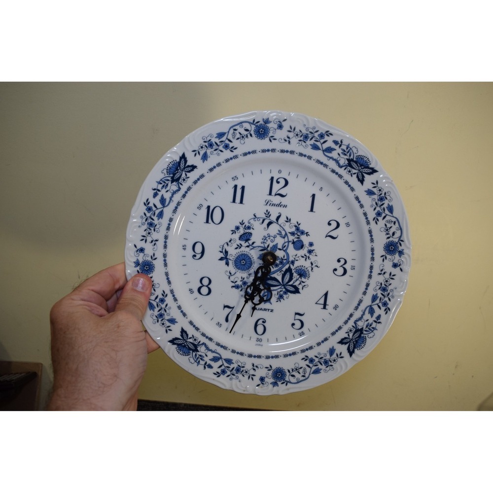 Vintage Linden Blue Floral Porcelain Wall Clock Japan - great condition